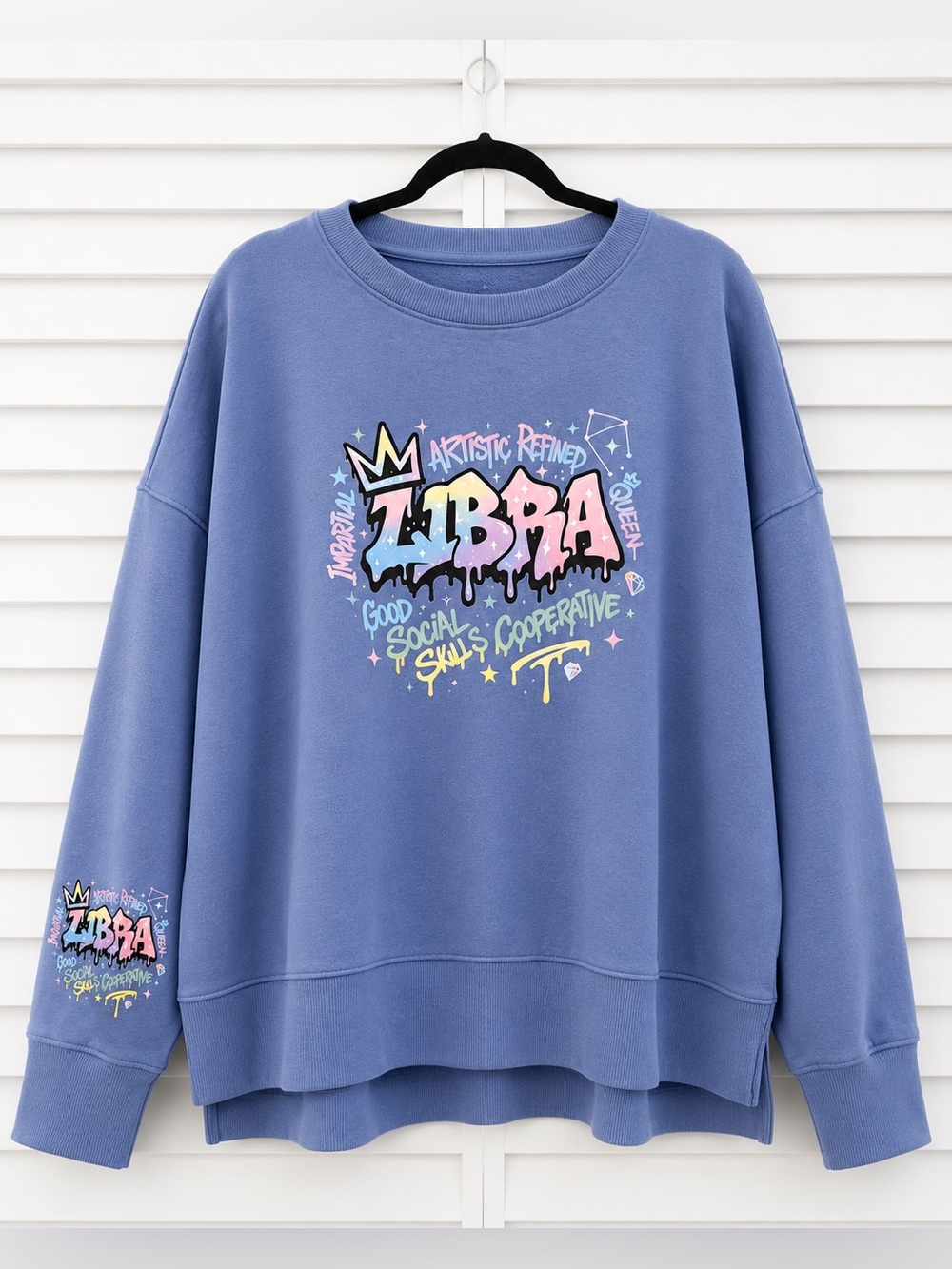 Plus Size Graphic LIBRA Pullover Sweatshirt - Dusty Blue